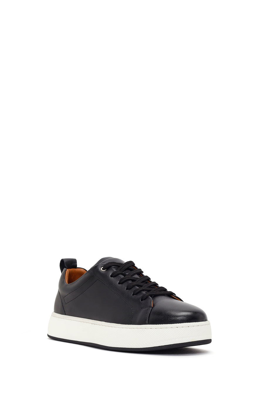 Erkek Siyah Bağcıklı Kalın Tabanlı Deri Sneaker