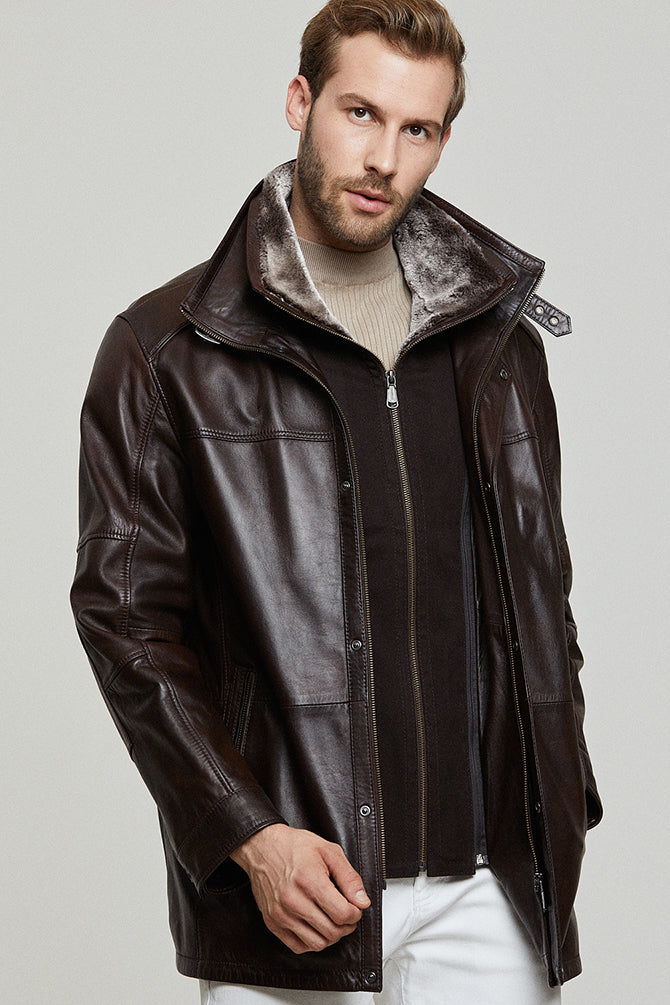 Eduardo Men's Brown Leather Coat 14WGE610347 | Derimod