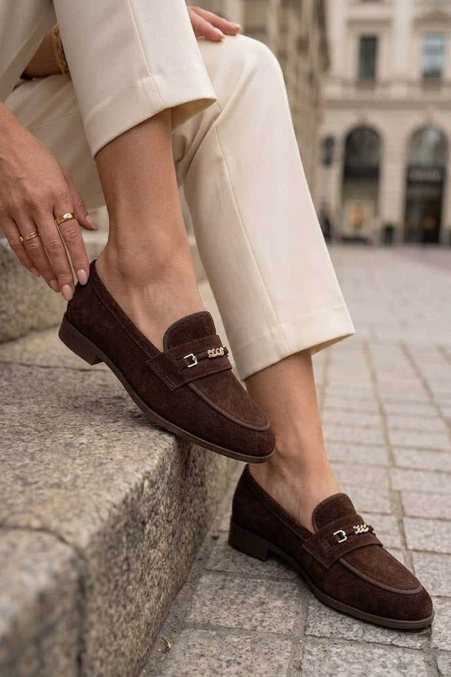 Woman Brown Buckled Suede Masculine Loafer