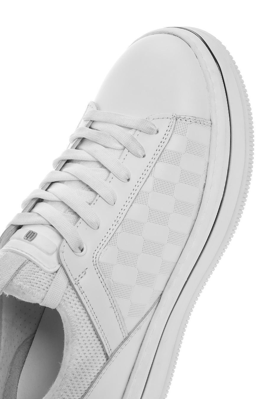 Erkek Beyaz Bağcıklı Kalın Tabanlı Deri Sneaker