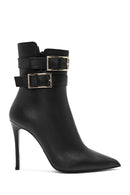 Women's Black Thin Heel Zippered Leather Boots | Derimod