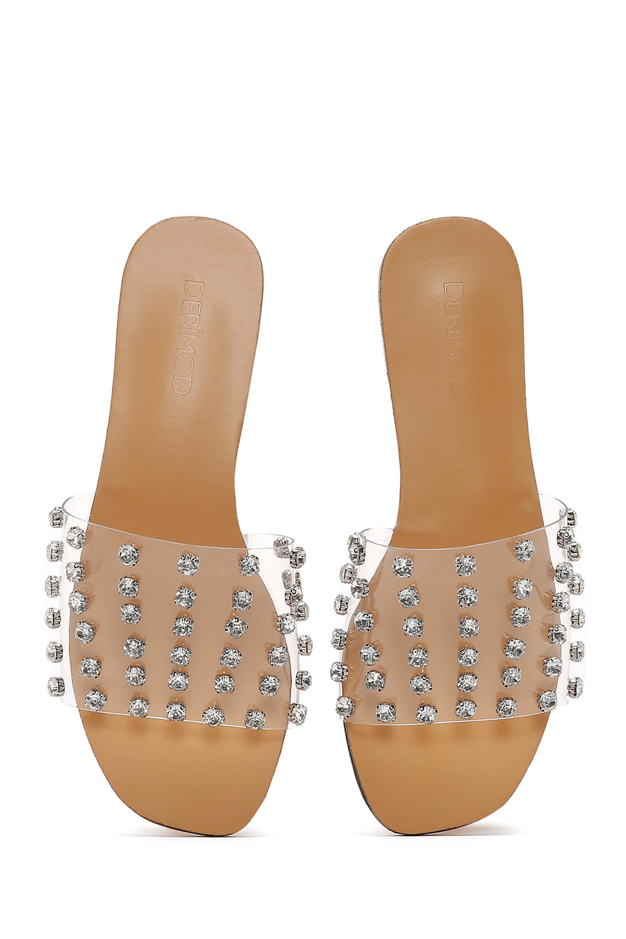 Women's White Transparent Stone Flat Slippers