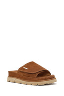 Women's Tan Suede Leather Slippers | Derimod