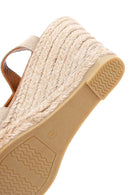 Women's Beige Zippered Wedge Heels Suede Leather Espadrilles | Derimod