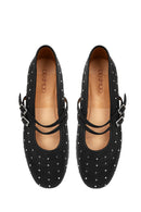 Woman Black Double-Buckle Embellished Leather Ballerine Shoes | Derimod