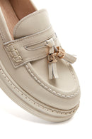 Women's Beige Leather Tassel Loafer | Derimod