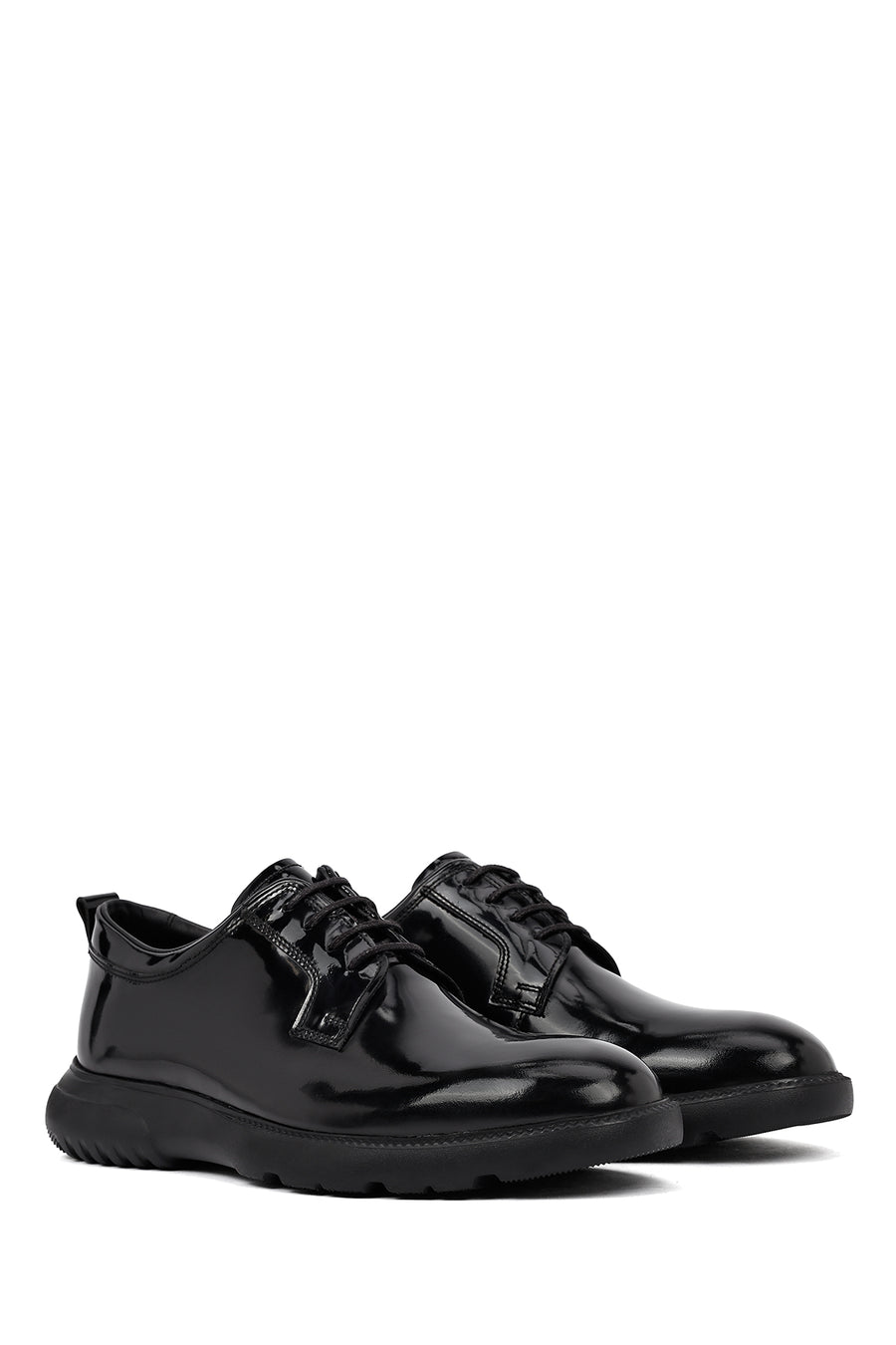 Men's Black Lace-Up Thick-Soled Leather Casual Shoe