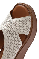 Women's Cream-Colored Ankle Buckle Platform Leather Comfort Sandals | Derimod