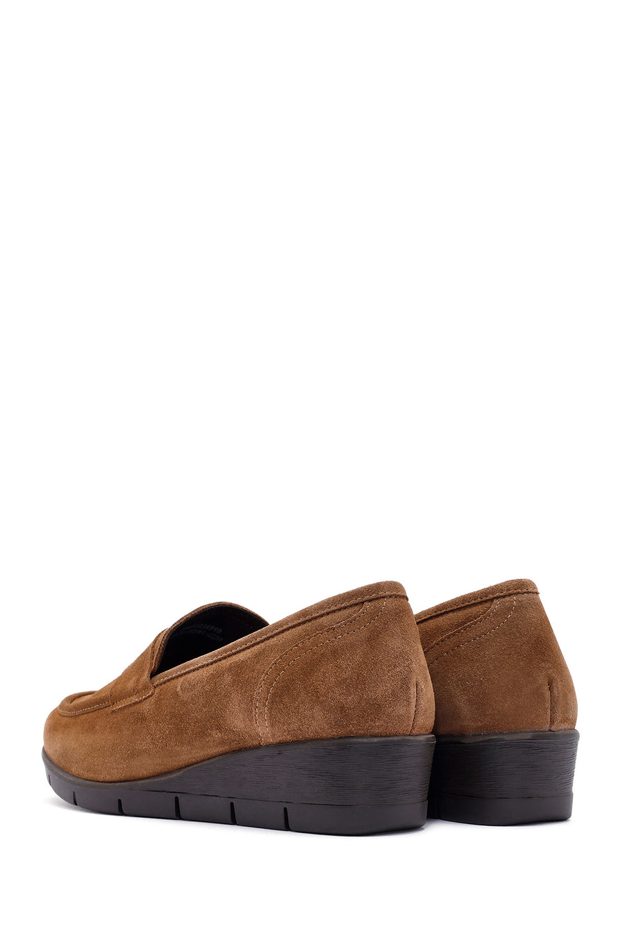 Kadın Taba Dolgu Topuklu Süet Deri Comfort Loafer