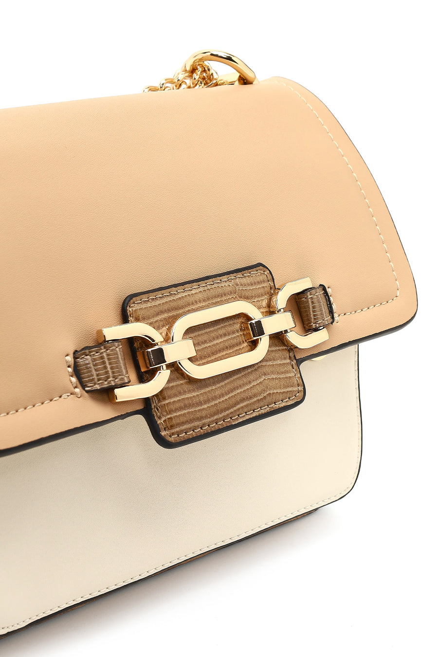 Women's Beige Long Chain Strap Classic Shoulder Bag