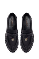 Woman Black Leather Masculine Loafers | Derimod