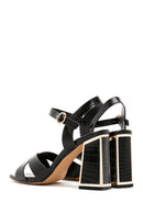 Women's Black Ankle Strap Crocodile Patterned Heeled Sandals | Derimod