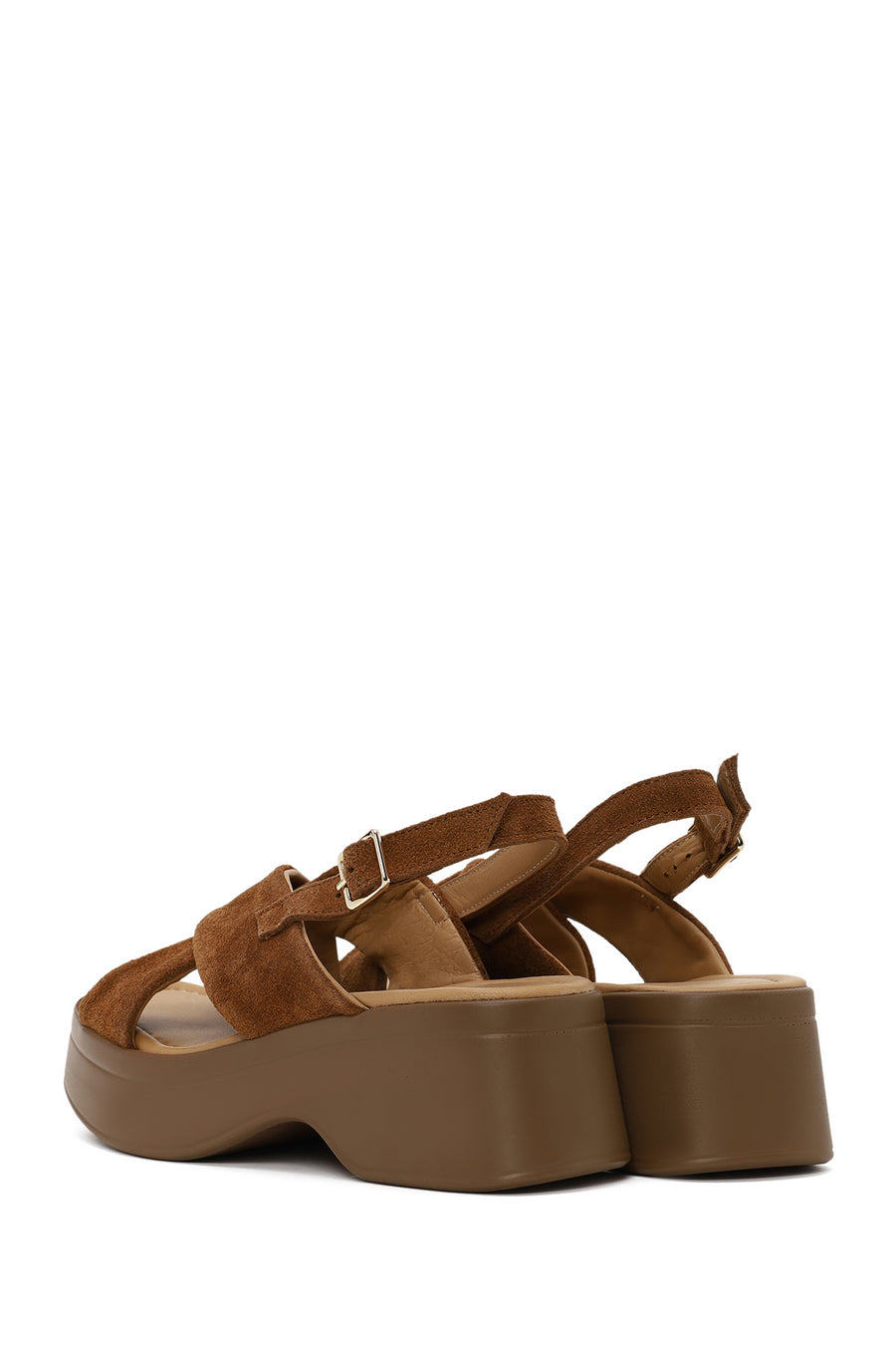 Woman Tan Thick-Soled Suede Sandal