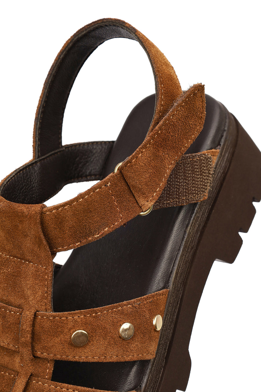 Woman Tan Strappy Thick-Soled Suede Leather Sandals