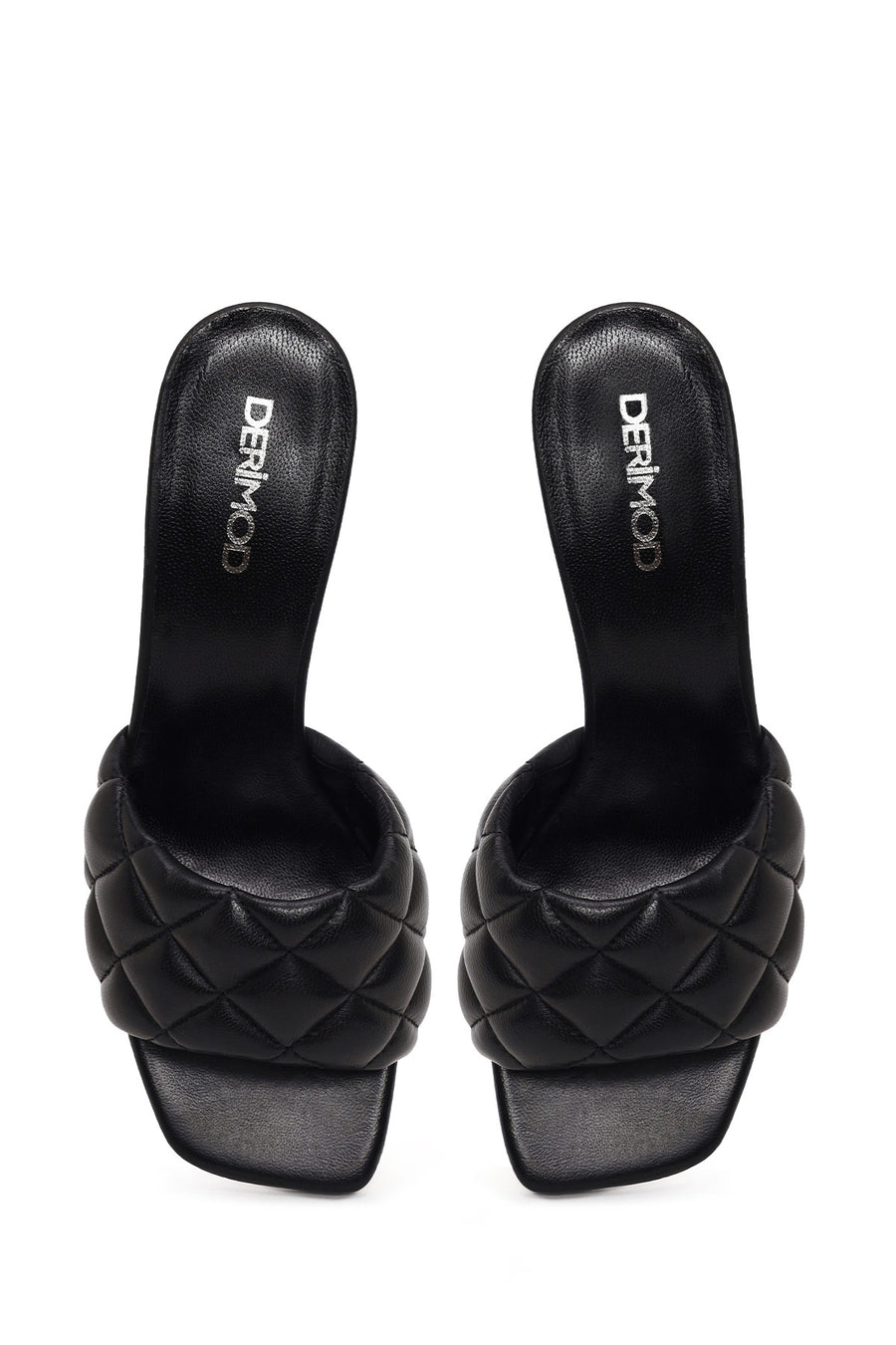 Woman Black Printed Thin-Heeled Leather Slippers