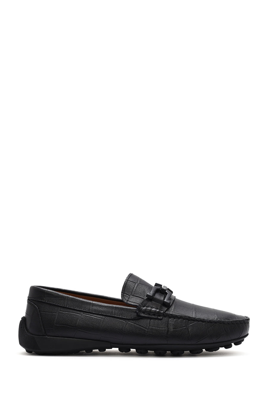 Men's Black Buckled Leather Loafer 25SFD7553E3 | Derimod