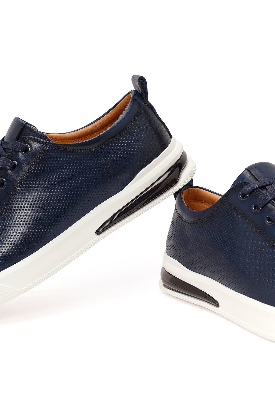 Erkek Lacivert Bağcıklı Deri Sneaker