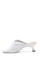 Women's White Leather Heeled Slippers | Derimod
