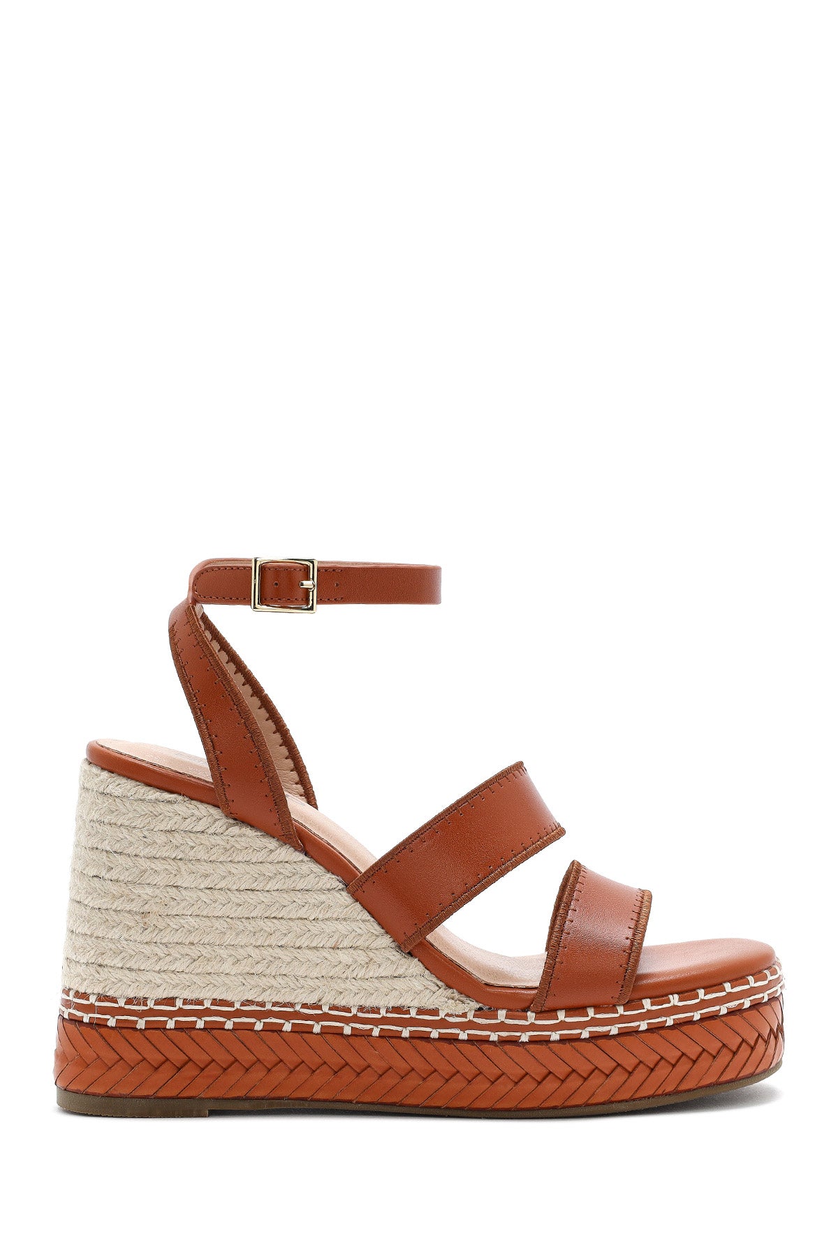 Kadın Taba Bilekten Tokalı Dolgu Topuklu Espadril Sandalet