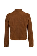 Beatrix Woman Camel Shirt Collar Suede Leather Jacket | Derimod