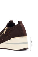 Derimod Zero Kadın Kahverengi Fermuarlı Dolgu Topuklu Kumaş Sneaker | Derimod