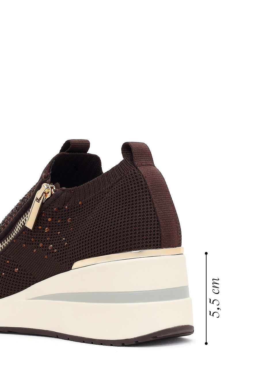 Derimod Zero Women's Brown Zippered Platform Fabric Sneaker