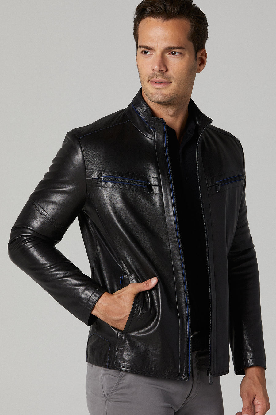 Navas Men's Leather Jacket 19WGD6341VE | Derimod