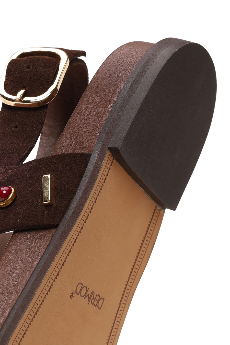 Woman Brown Stone-Embellished Suede Leather Sandals