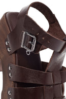 Women's Brown Thick Heeled Buckle Leather Sandals | Derimod