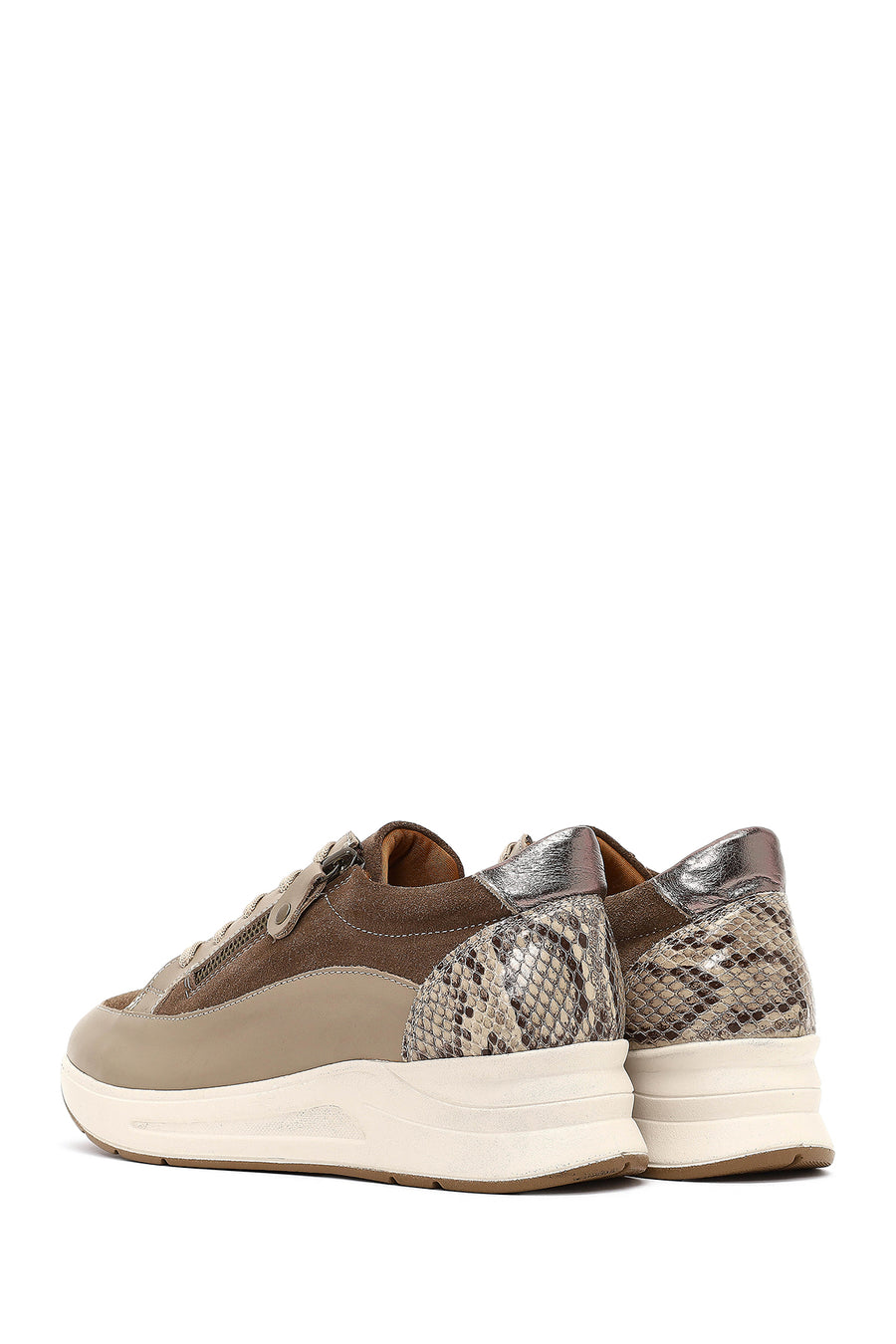 Women's Mink Lace-Up Thick-Soled Leather Sneaker
