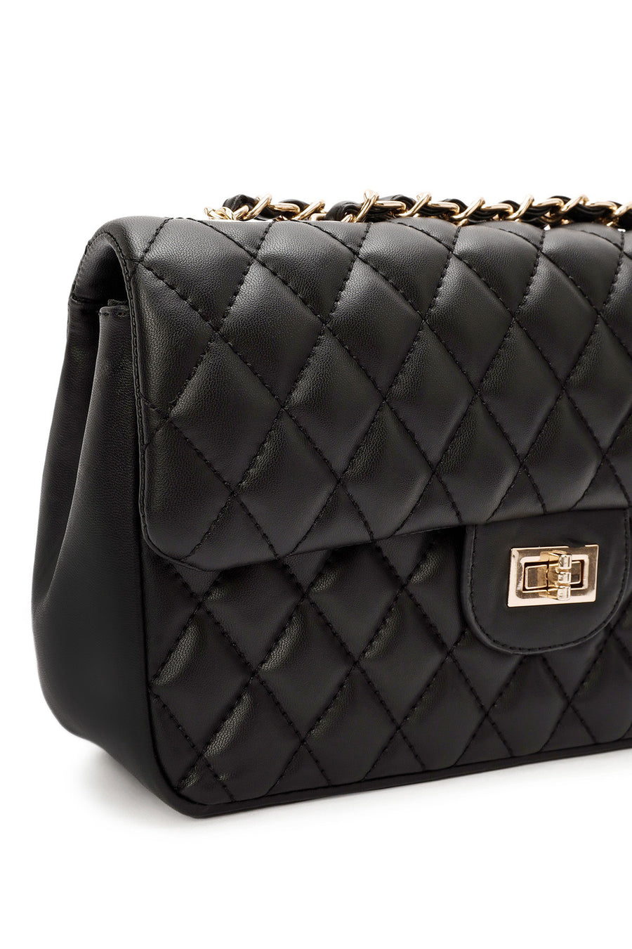 Women Black Long Strap Quilted Shoulder Bag