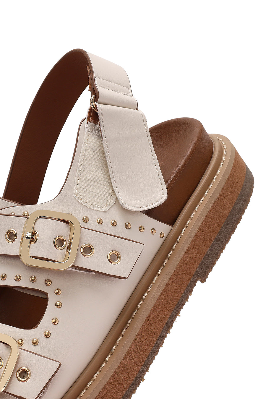 Women's Cream Buckled Thick Soled Sandals