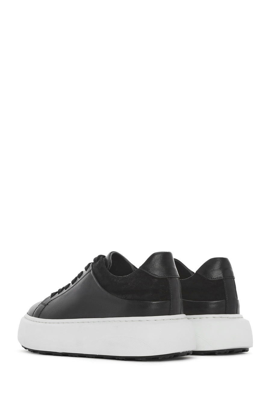 Erkek Siyah Bağcıklı Kalın Tabanlı Deri Sneaker