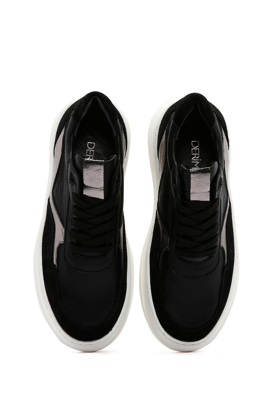 Women's Black Leather Thick Soled Sneaker