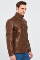 Bruno Men's Cognac Leather Jacket | Derimod