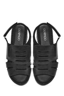 Women's Black Thick Soled Leather Comfort Sandals | Derimod