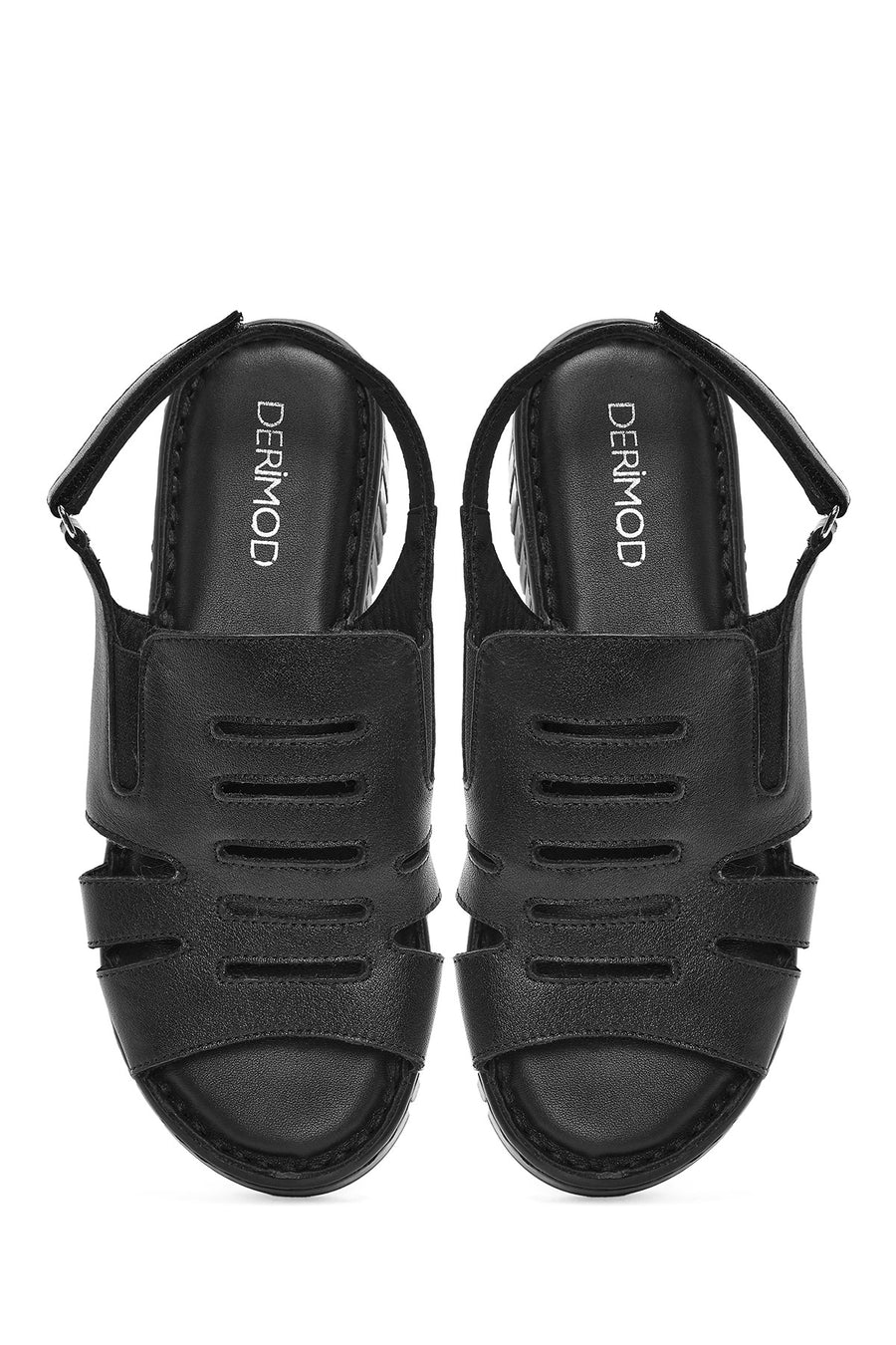 Women's Black Thick Soled Leather Comfort Sandals
