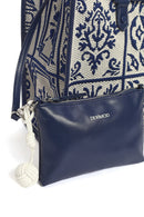 Woman Navy Patterned Fabric Long-Strap Shoulder Bag | Derimod