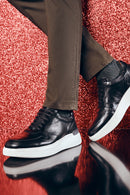 Men's Black Leather Thick Soled Sneaker | Derimod