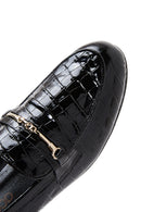 Women's Black Leather Buckle Crocodile Patterned Loafer | Derimod