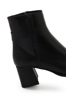 Woman Black Zip Closure Thick-Heeled Leather Boots | Derimod