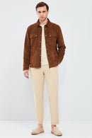 Gavi Men's Brown Suede Leather Coat | Derimod