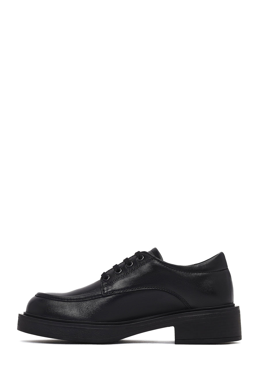 Woman Black Lace-up Leather Casual Shoes