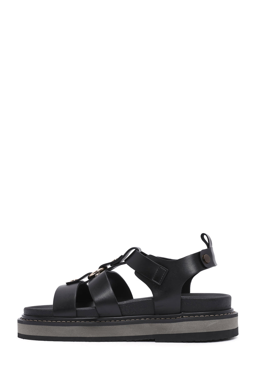 Women's Black Ankle Strap Thick Soled Sandals