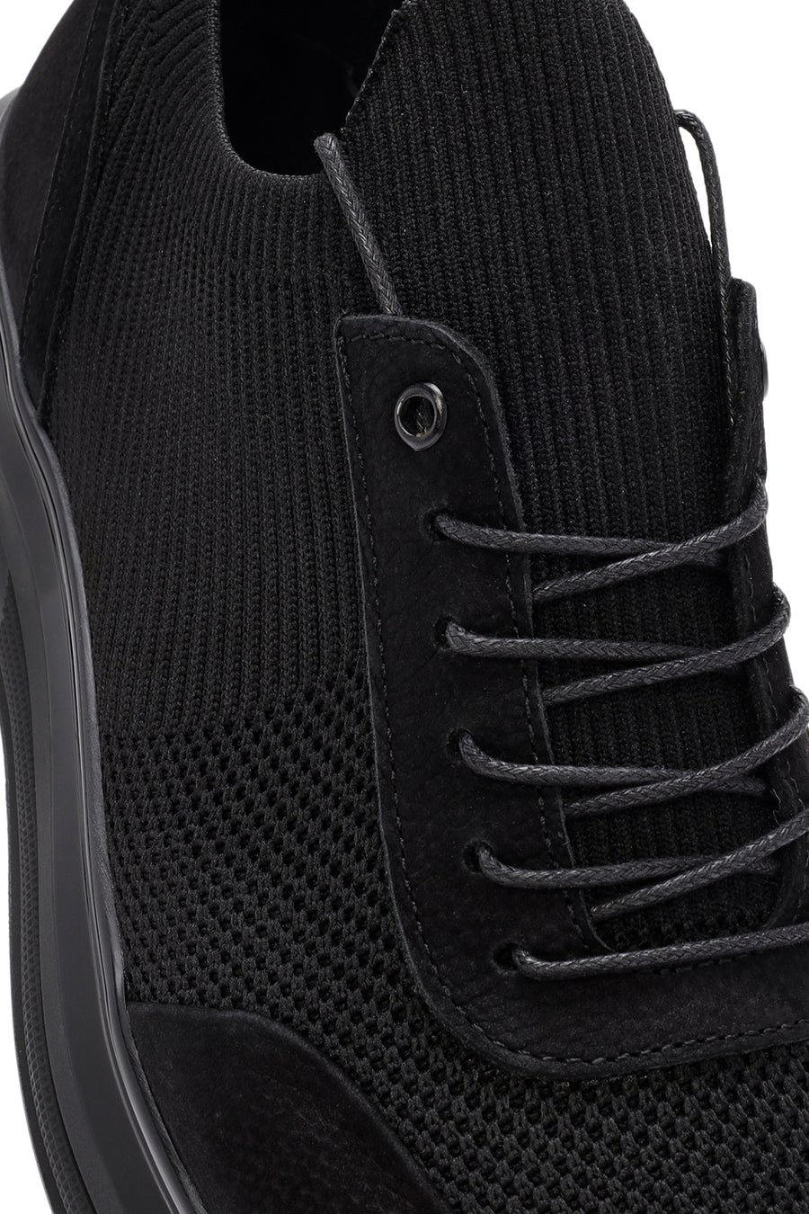 Men's Black Thick Sole Lace Up Fabric Sneaker