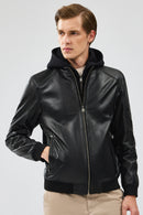 Niko Men's Black Hooded Leather Jacket | Derimod