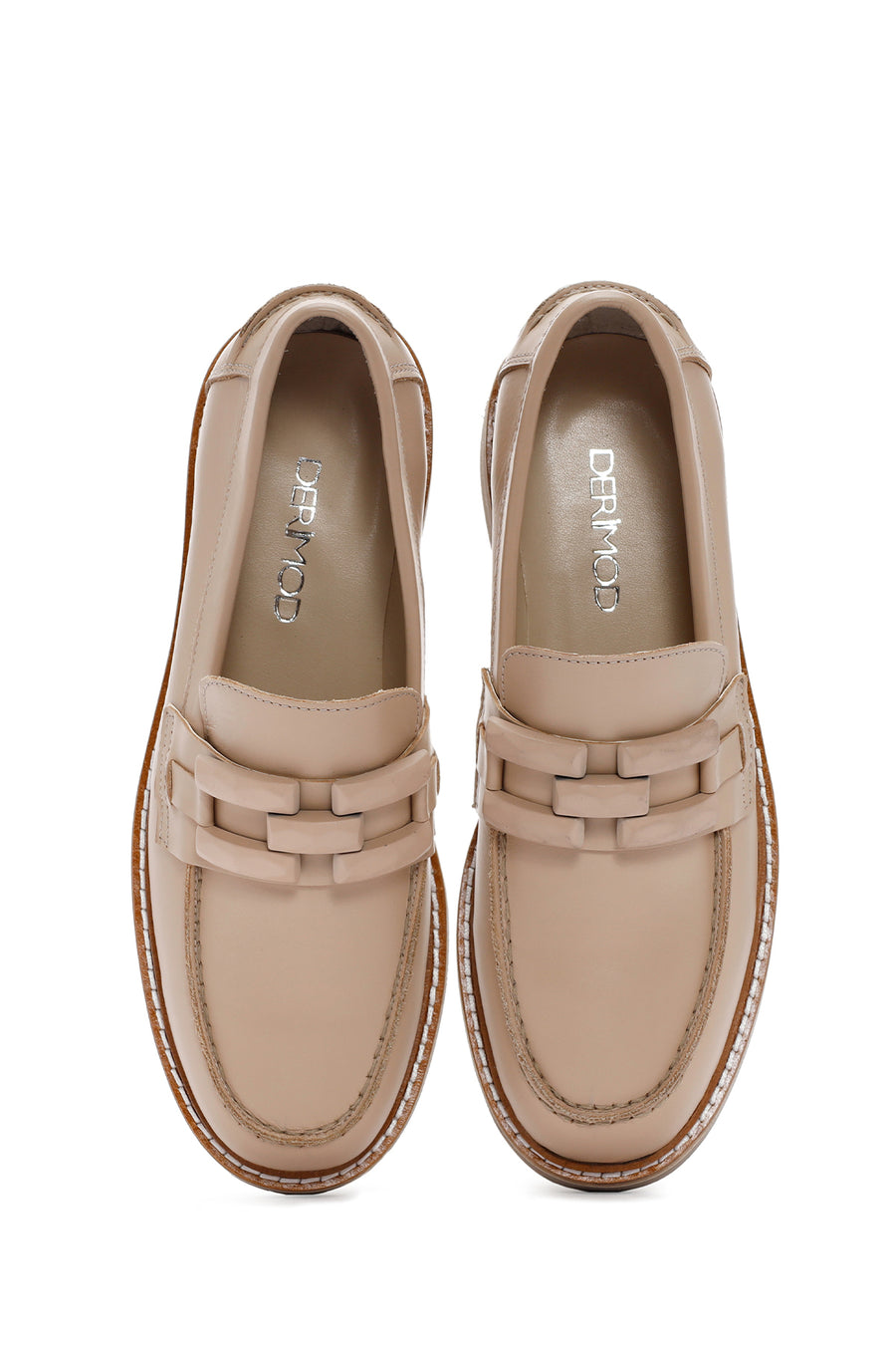 Kadın Bej Deri Maskülen Loafer