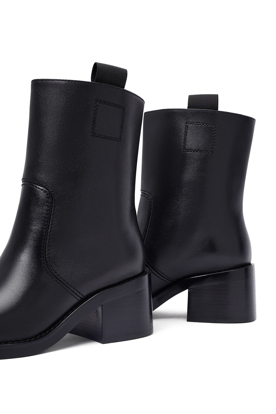 Women's Black Short Thick Heel Leather Boots