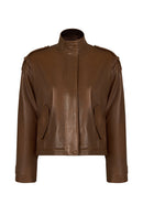 Vera Woman Brown Oversize Leather Jacket | Derimod
