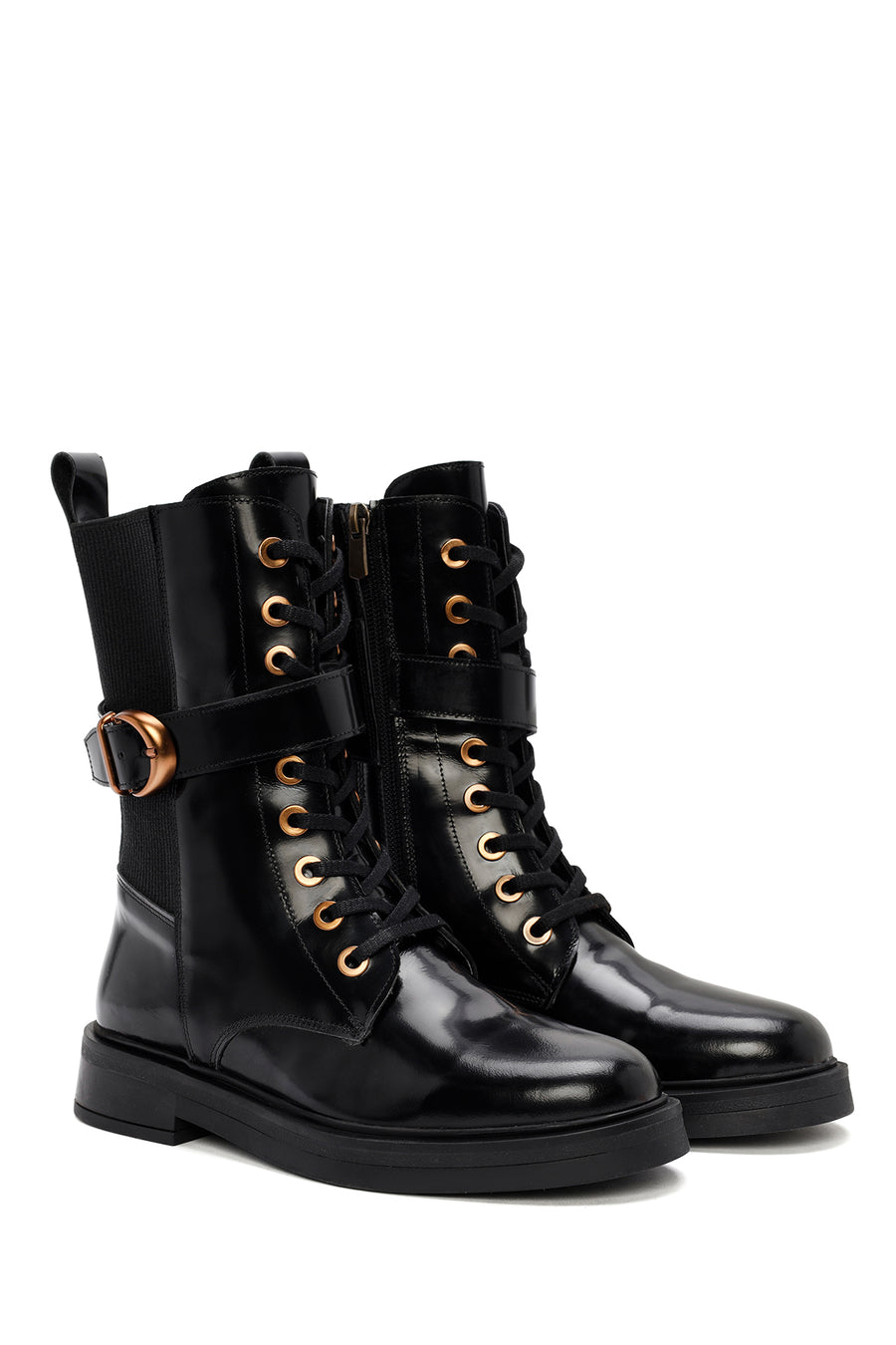 Women's Black Zippered Leather Boots